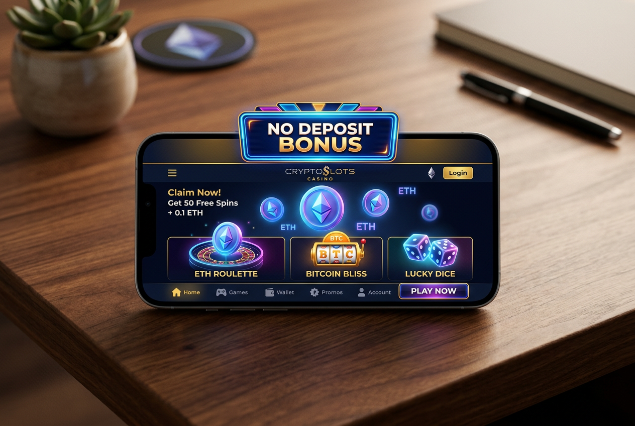 Smartphone displaying an Ethereum casino bonus offer.