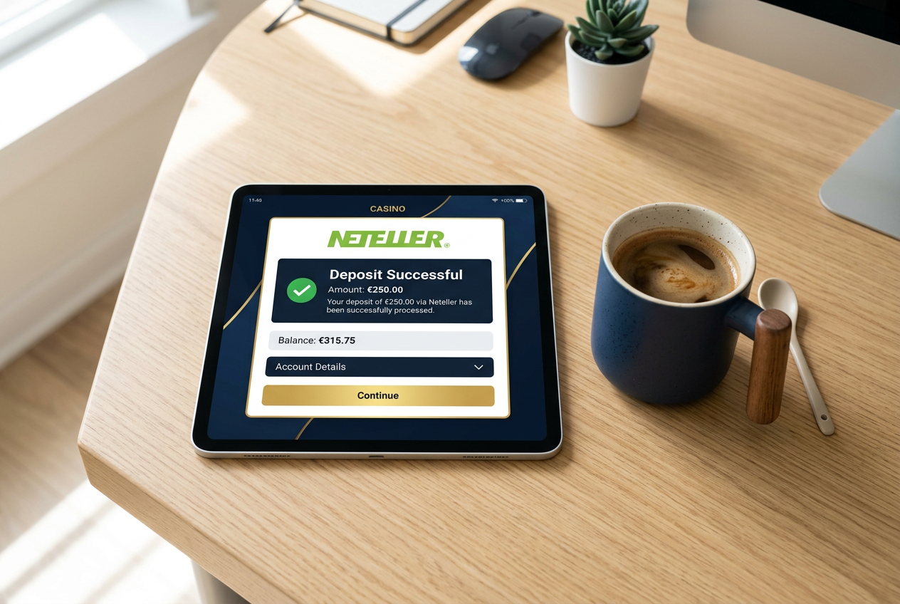 A professional digital interface showing casino payment options on a tablet.